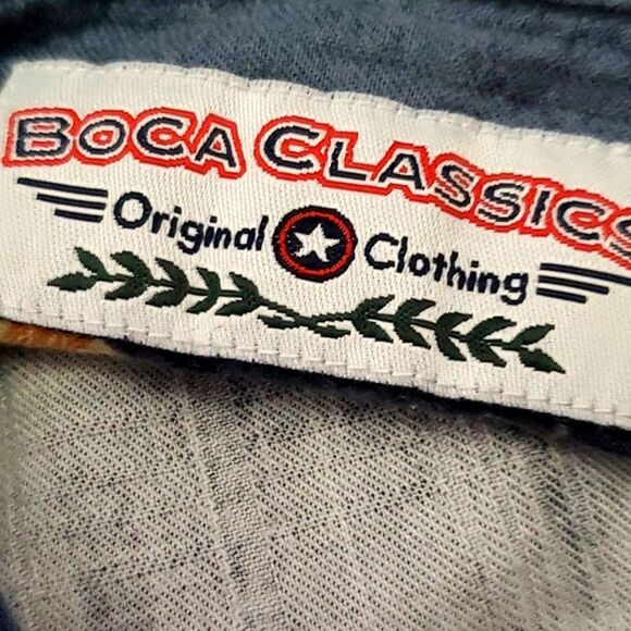 Boca Classics Blue Hawaiian Floral Button Up Shirt Summer Vacation Cruise - Picture 8 of 9